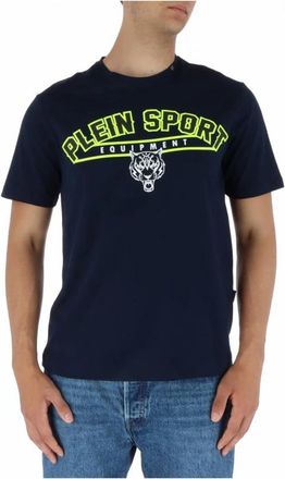 Plein Sport Tiger Head TShirt Short Sleeves - Heren - Sportshirts - Blauw - S - Katoen - Fitness