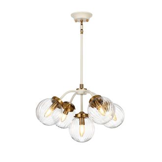 Loops 5 Bulb Ceiling Pendant Cream Painted + Aged Brass Finish Plated LED E14 60W in Metallics