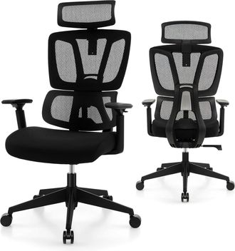Costway Costway - Silla Oficina Ergonomica, Reposacabezas/reposabrazos/altura Ajustables, Silla Escritorio Con Soporte Lumbar Tipo N, Silla Ergonomica Escrito