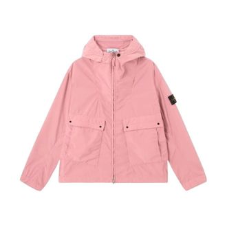 Stone Island Light Jackets, male, Pink, Size: XL Light Compact Touch Poly-TC Short Parka