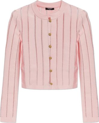 Balmain Cropped Fl&eacute;chage Gebreide Cardigan - Dames - Vesten - Roze - L - Leer - Truien & Vesten