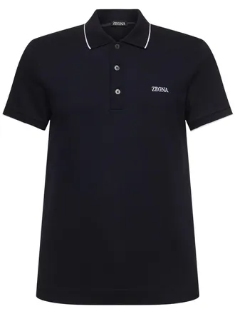 Tシャツ・カットソー ERMENEGILDO ZEGNA Men Polo Shirts N3M201810 412 BLUE Z ZEGNA Mens Short Sleeve Pique Cotton Logo Polo Shirt Navy