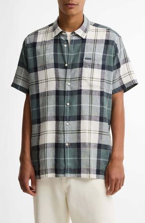 Barbour Croft Short Sleeve Linen Blend Shirt in Meadow Brook Tartan at Nordstrom, Size Xx-Large