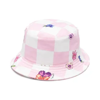 Versace Accessoires, Dames, Roze, ONE Size, Katoen, Popoline Katoen Damier Print+ Hoed