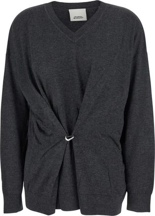 Isabel Marant Grijze V-hals trui met Ringdetail - Dames - V-hals truien - Grijs - S - Truien & Vesten