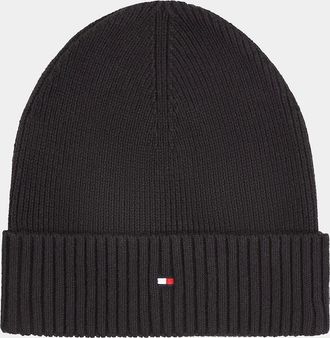 Tommy Hilfiger Mens Tommy Hilfiger TH Flag Mens Pima Cotton Beanie - Black - Size: ONE size