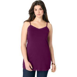 Roaman's Lace Trim Knit Cami With Adjustable Straps in Dark Berry at Nordstrom, Size 28