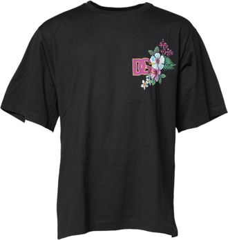 Dolce & Gabbana Black DG Floral Print Crew Neck Mens T-shirt