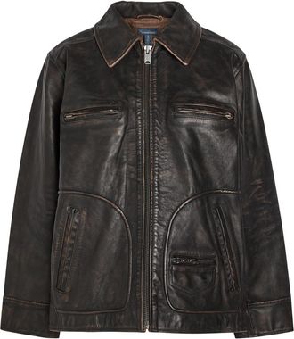 Polo Ralph Lauren Distressed Leather Jacket - Brown - S (UK8-10 / S)