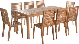 Beliani Conjunto De Comedor 8 Plazas De Madera De Acacia 180 X 90 Cm Sillas Sin Reposabrazos R&uacute;stico Exterior Marr&oacute;n Claro Ombriano