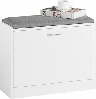 SoBuy Sobuy - Banco Zapatero con 1 Solapa Banco de almacenamianto con cojín Acolchado de Asiento 60 x 24 x 47 cm FSR16-K-W es