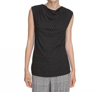 Calvin Klein Jacquard Cowl-Neck Sleeveless Top In Black