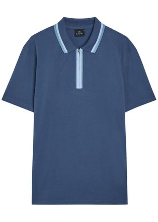 Paul Smith Stripe-trimmed Piqu&eacute; Cotton-blend Polo Shirt - Blue - Xxl