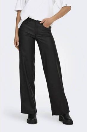 Only imitatieleren imitatieleren wide leg regular waist broek zwart