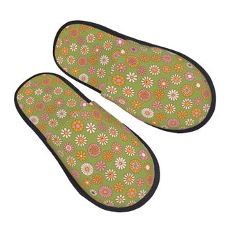 Generic Comfortable Cotton Slipper Nostalgic 70s Groovy Print Mens Slipper Plush Winter Slippers for Travel Hotels Bedroom M