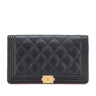 Chanel Pre-owned Boy Long wallet (bi-fold) - Dames - Pre-owned - Zwart - Maat: ONE Size Zijde