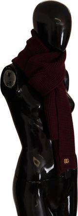 Dolce & Gabbana Dark Red Cashmere Logo Wrap Shawl Knitted Womens Scarf