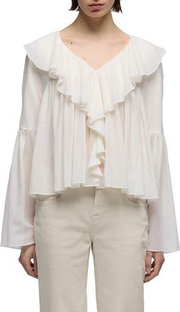 7 For All Mankind Ruffle Detail Flowy Cotton & Silk Top in Silk Cotton Ivory at Nordstrom, Size X-Large