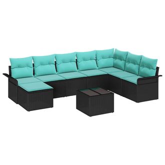 vidaXL Conjunto De Sof&aacute; De Jard&iacute;n Con Coj&iacute;n 9 Pcs Negro Polirat&aacute;n Vidaxl