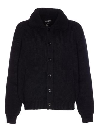 Tom Ford 3-Gauge Pure Cashmere Shearling Collar Cardigan