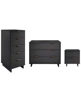 Manhattan Comfort 3Pc Granville Modern Solid Wood Standard Dresser, Tall Narrow Chest & Nightstand Set