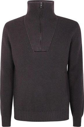FILIPPO DE LAURENTIIS Quarter Zip Ribgebreide Trui - Heren - Coltruien - Bruin - 2XL - Truien & Vesten