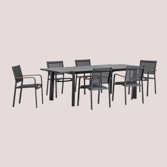 Sklum Set De Mesa Rectangular 180x240-100 Cm Extensible Starmi Y 6 Sillas De Jard&iacute;n Apilables En Aluminio Archer Sklum