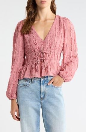 All in Favor Ruched V-Neck Tie Front Top in Mauve at Nordstrom Rack, Size X-Small