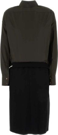Maison Margiela Tweekleurige Poplin en Wollen Overhemdjurk - Dames - Shirt Kleedjes - Zwart - XL - Wol - Kleedjes