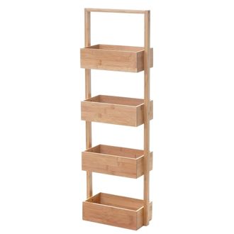 Hhg Hhg - Nunca Usado] Estanter&iacute;a 726, Estanter&iacute;a De Pie Estanter&iacute;a De Ba&ntilde;o Estanter&iacute;a De Almacenaje Estanter&iacute;a De Sal&oacute;n Con 4 Cestas, Bamb&uacute; 88x28x15cm