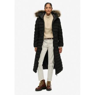 Superdry Lange jas met kap van imitatiebont Fuji