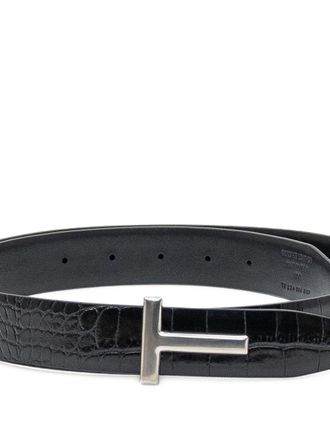 Tom Ford Mens Leather Belt T-Buckle Black Calf