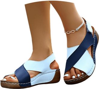 Generic Orthopedic Sandals for Women Uk,Wedge Sandals for Women,Ladies Open Toe Wedge Heel Flat Thick Soled Shoes,Wide Fit Slipper Casual Summer Arch Support 