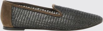 Brunello Cucinelli Mocassini flat in pelle scamosciata con monile e dettaglio traforato