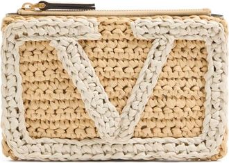 Valentino Garavani small Viva Superstar logo-detailed clutch bag - women - Synthetic Raffia/Canvas - One Size - Neutrals