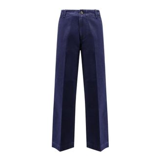 Gucci Wide Trousers, male, Blue, Size: L Cotton Trousers with Button Closure