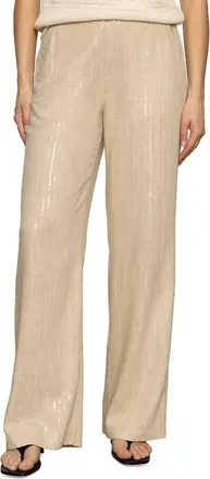 Sanctuary Coastal Pull On Wide Leg Pants In Sand Sequin Stripe