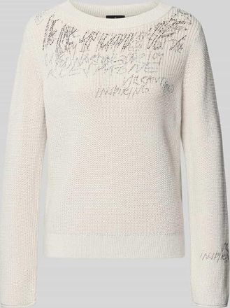 Monari Strickpullover mit Ziersteinbesatz in Stein, Größe 34