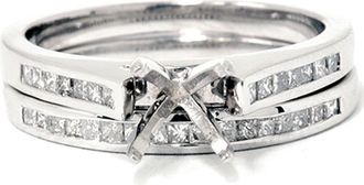 Pompeii3 7/8ct Princess Cut Diamond Semi Mount Engagement Wedding Ring Set 14K White Gold