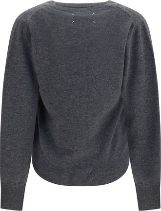 Maison Margiela Womens Wool Sweater, Gathered Neckline, Medium Grey Merino (ovis Aries)