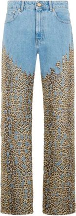Roberto Cavalli Jeans, Dames, Blauw, L, Katoen, Jeans met luipaardprint