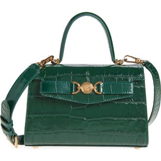 Versace Small Medusa 95 Croc Embossed Leather Top Handle Bag in Dark Emerald Gold at Nordstrom