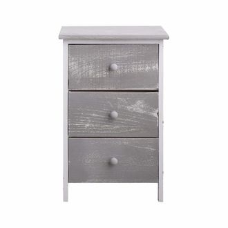 Mobili Rebecca Mesita de noche con 3 cajones de madera gris y blanca