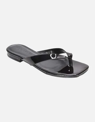XY London Womens XY London Womens/Ladies Rio Patent Thong Strap Square Flip Flops - Black - Size: 8