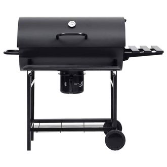 Berkfield Home Durable Barrel Grill with Wheels & Shelves Black Steel 115x85x95 cm | Size: 115 x 85 x 95 cm