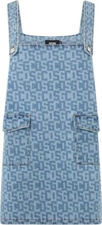 GCDS Monogram Print Denim Mini Jurk - Dames - Korte kleedjes - Blauw - S - Denim - Kleedjes