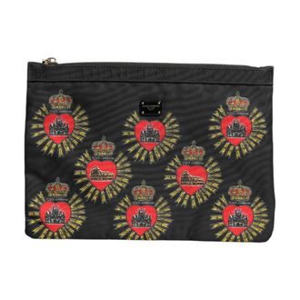 Dolce & Gabbana Clutches, female, Black, Size: ONE SIZE Sacred Heart Print Clutch Pouch