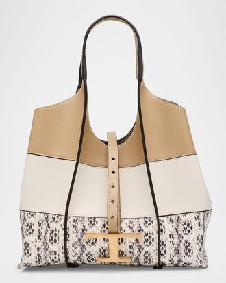 Tod's Mini Tricolor Snake-Print Leather Shopping Tote Bag