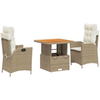 vidaXL Vidaxl - Set Comedor De Jard&iacute;n 3 Pzas Con Cojines Rat&aacute;n Sint&eacute;tico Beige