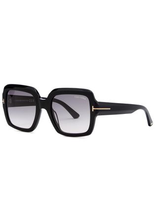 Tom Ford Kaya Square-frame Sunglasses, Sunglasses, Black, Square Frame, Acetate, Designer Engraved Lenses, 100% UV Protection - One Size